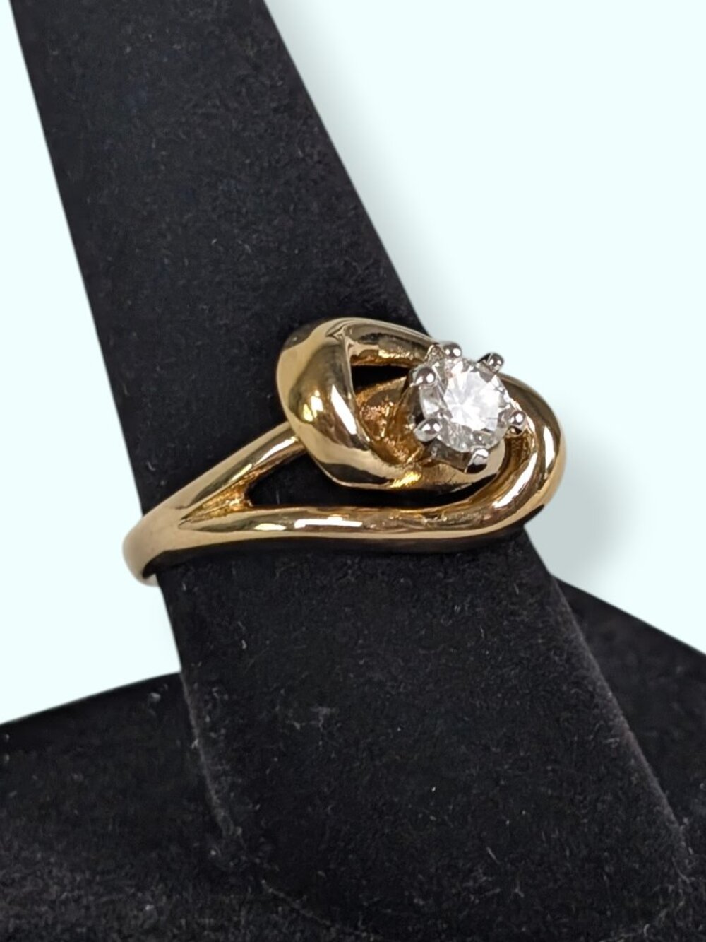 Vintage 18KHGE Double Loop Solitary Stone Ring - Picture 3 of 7